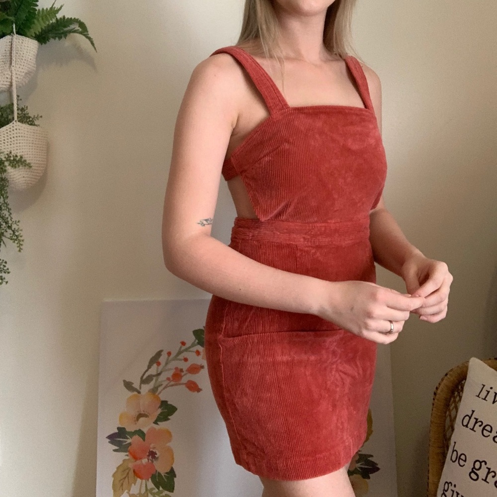 Pink Corduroy Overall Dress